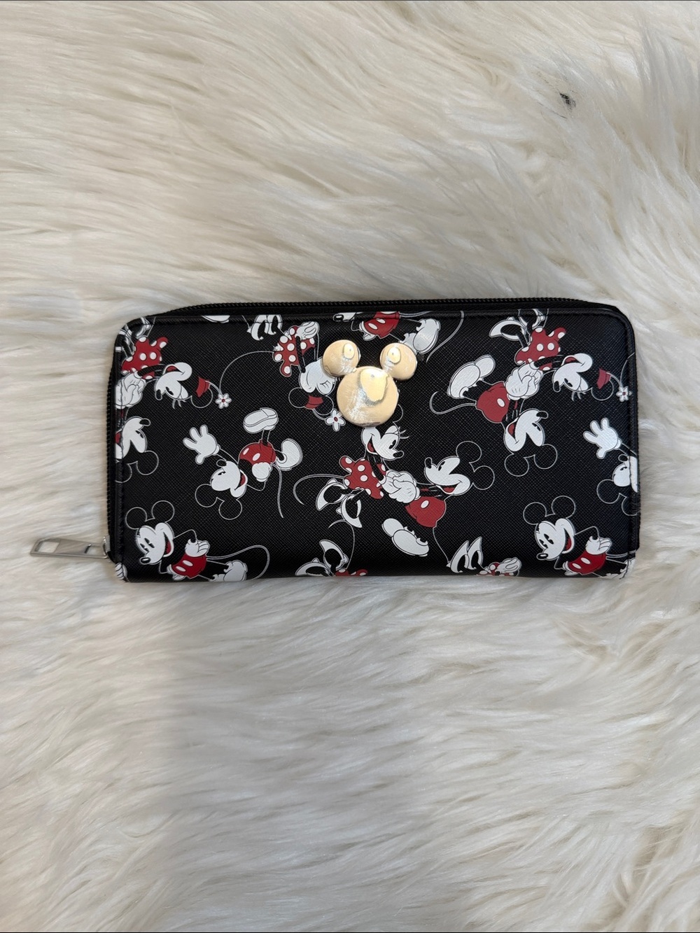 Mickey Mouse &Minnie Mouse Black Zip-Around Wallet 8” x 4”
